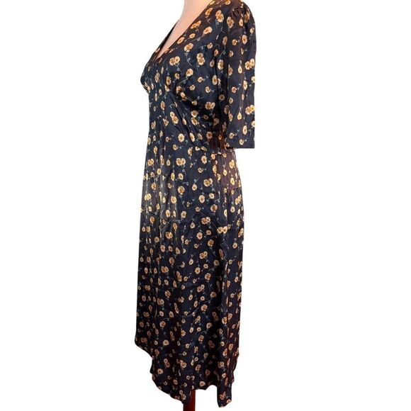 NWOT Really Wild Midi Dress 100% SILK Dress Blue w/ Floral Fully Lined UK 8 US 2 - Picture 4 of 10